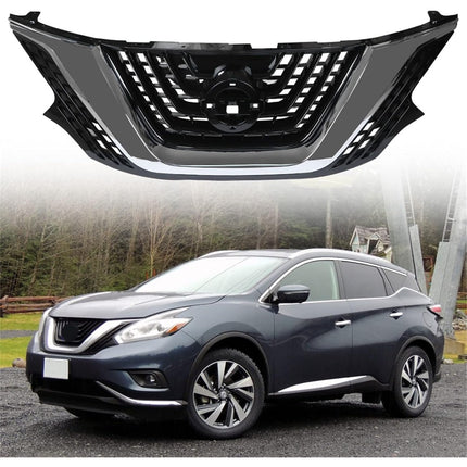 Findmall Front Upper Grille for 2015-2018 Nissan Murano, Black with Chrome Trim