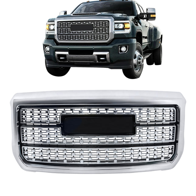 Findmall Chrome Mesh Front Upper Bumper Grille Replacement for Sierra 2500HD and 3500HD Denali 2015-2019 84542600