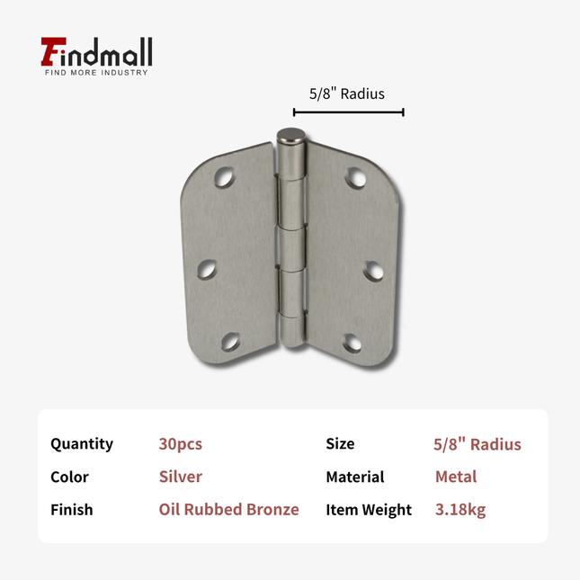 findmall 3.5 Inch Door Hinges- Oil Rubbed Bronze, 5/8" Radius Corners, Heavy Duty Hinges for Interior & Exterior Doors