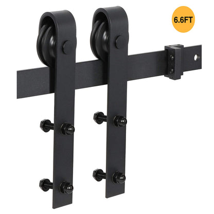 6.6FT Heavy Duty Sturdy Sliding Barn Door Hardware Kit Closet Cabinet Track System Carbon Steel J Shape Kit Roller Hanger Suitable For Single Door