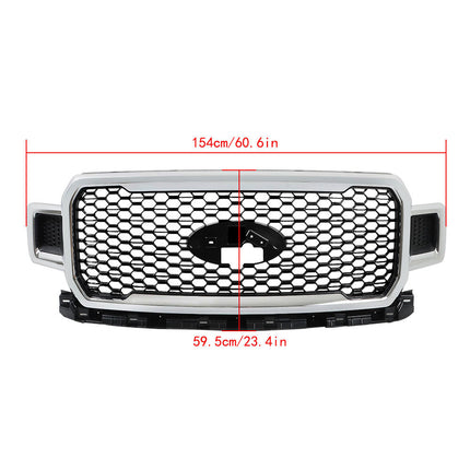 Findmall Front Upper Grille Honeycomb Chrome Replacement for 2018 2019 2020 F150