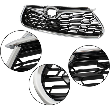 Findmall Front Upper Mesh Grille for 2020-2022 Toyota Highlander, Chrome, With Camera Hole