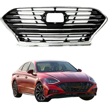 Findmall Front Upper Grille for 2018-2019 Hyundai Sonata, Black with Chrome Trim