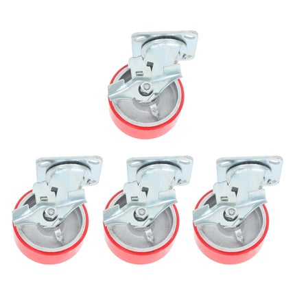 Findmall 4 Pack 4" Polyurethane Swivel Caster Wheels with Double Lock Brake, Top Plate Mount Heavy Duty Casters for Workbenches, Toolboxes & Equipment
