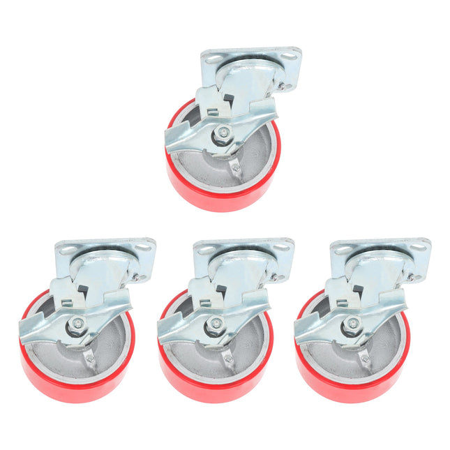 Findmall 4 Pack 4" Polyurethane Swivel Caster Wheels with Double Lock Brake, Top Plate Mount Heavy Duty Casters for Workbenches, Toolboxes & Equipment