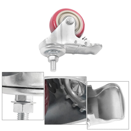 Findmall 4 Pack 3" Polyurethane Swivel Caster Wheels with Double Lock Brake, M10-1.5 × 25mm Threaded Stem, Heavy Duty Casters for Workbenches, Furniture & Utility Carts