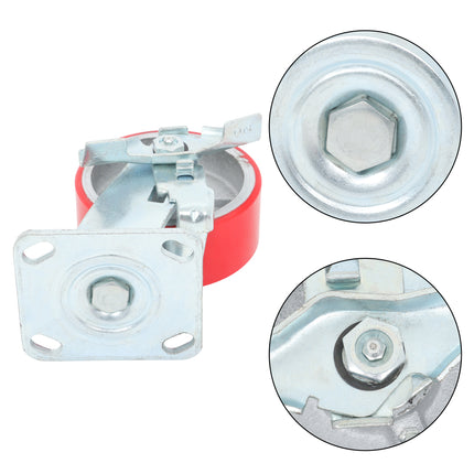 Findmall 4 Pack 4" Polyurethane Swivel Caster Wheels with Double Lock Brake, Top Plate Mount Heavy Duty Casters for Workbenches, Toolboxes & Equipment