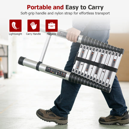 findmall Aluminum Telescoping Ladder with Hooks– Portable Collapsible Extension Ladder with Carry Bag for Home, RV & Outdoor Use