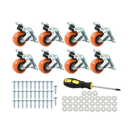 Findmall 8 Pack 2 Inch Polyurethane Swivel Caster Wheels with Total Lock Brake, Plate Mount, Heavy Duty Replacement Casters for Furniture, Carts, Workbenches & Shelving