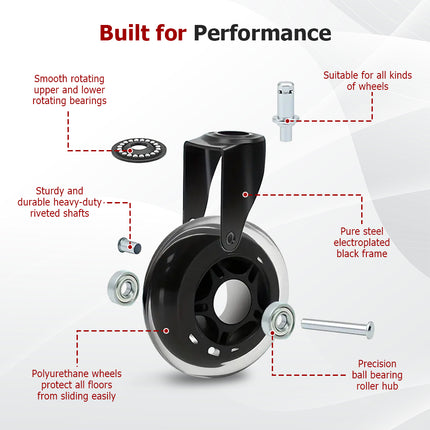 findmall Heavy Duty 3" Swivel Caster Wheels (5 Pack) with 7/16" Stem – Smooth & Quiet 360° Rolling for Furniture, Floor, Carpet & Tile (Black)