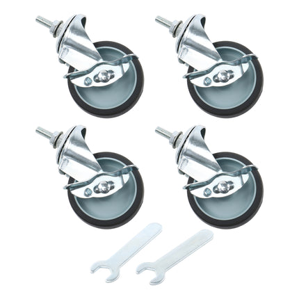 Findmall 4 Pack 3" Rubber Swivel Caster Wheels with Wheel Brake, M8-1.25 × 25mm Threaded Stem, Heavy Duty Casters for Furniture, Workbenches & Utility Carts