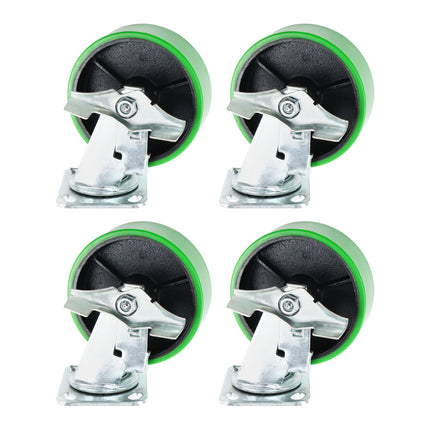 Findmall 4 Pack 6 Inch Polyurethane Swivel Caster Wheels with Total Lock Brake, Plate Mount, Heavy Duty Replacement Casters for Toolboxes, Workbenches & Industrial Equipment