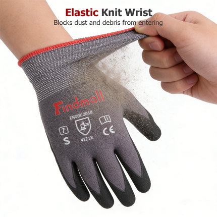 findmall 3-12 Pairs Micro-Foam Nitrile Coated Work Gloves – Seamless Knit Nylon Safety Gloves for Home & Industrial Use