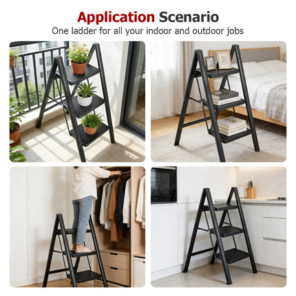 findmall Aluminum Folding Step Ladder – Lightweight Step Stool with Wide Anti-Slip Pedal, 330lb Capacity for Home, Kitchen & Office