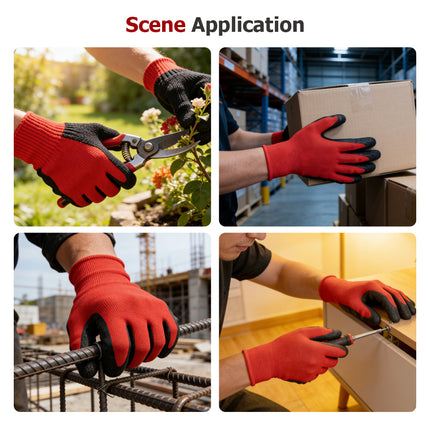 findmall 12 Pairs Crinkle Latex Coated Work Gloves – Durable Rubber Grip Safety Gloves for Construction, Warehouse, Gardening & Assembly