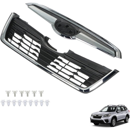 Findmall Front Upper Grille Assembly for 2019-2021 Subaru Forester, Black with Chrome Trim