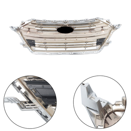 Findmall Front Upper Grille for 2017-2018 Hyundai Elantra Sedan, Black with Chrome Trim