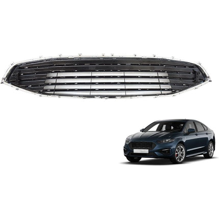 Findmall Black Front Bumper Grille with Chrome Horizontal Bars Replacement for Mondeo 2019-2020