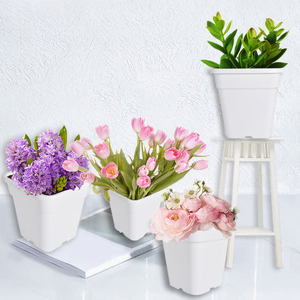 Findmall 5-Pack 10 Gallon Square Planter Nursery Pots, Flower Plant Container Injection Molded Plastic Nursery Pots Gardening Pots for Indoor Outdoor Vegetables, Succulents, White