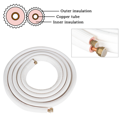 findmall 16FT Air Conditioning Copper Tubing Hose Extension 1/4" and 1/2" Twin Copper Hoses Insulated Copper Hoses Fit for Mini Split Air Conditioner