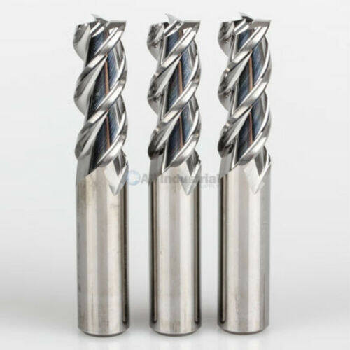 3Pcs 3 Flute 3/8" Shank Helix Carbide End Mill, 1" Length of Cut Square Nose End Mill Fit for Aluminum Cut Non-Ferrous Metal Upcut CNC Spiral Router Bit