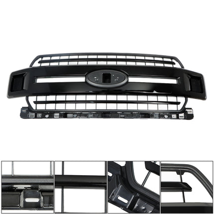 Findmall Front Bumper Radiator Grille Assembly Glossy Black with Base Rail Replacement for 2018-2020 F150 Pickup 4-Door JL3Z8200
