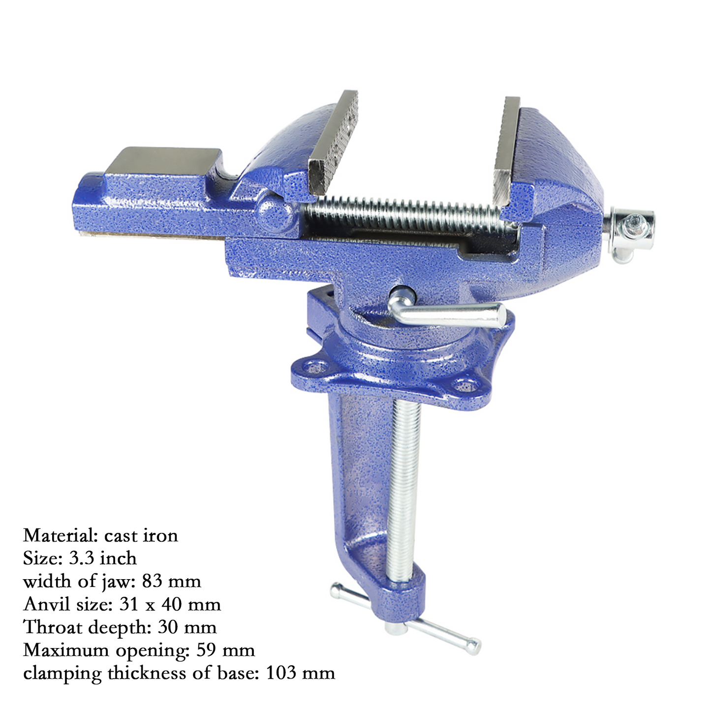 findmall 3.3 Inch Multi-Functional Combined Vise Dual-Purpose Bench or Table Vise Multifunctional Jaw Universal Rotate 360 Degree Work Clamp Portable Home Clamp On Vise - Blue