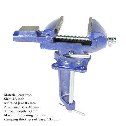 findmall 3.3 Inch Multi-Functional Combined Vise Dual-Purpose Bench or Table Vise Multifunctional Jaw Universal Rotate 360 Degree Work Clamp Portable Home Clamp On Vise - Blue