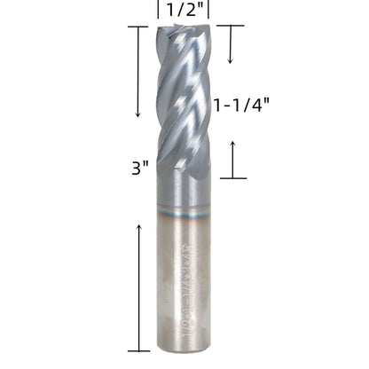 findmall 1/2 Inch Helix Carbide End Mill Tialn Coated 4 Flute 1-1/4 Inch Length of Cut Fit for Aluminum Cut Non-Ferrous Metal Upcut CNC Spiral Router Bit