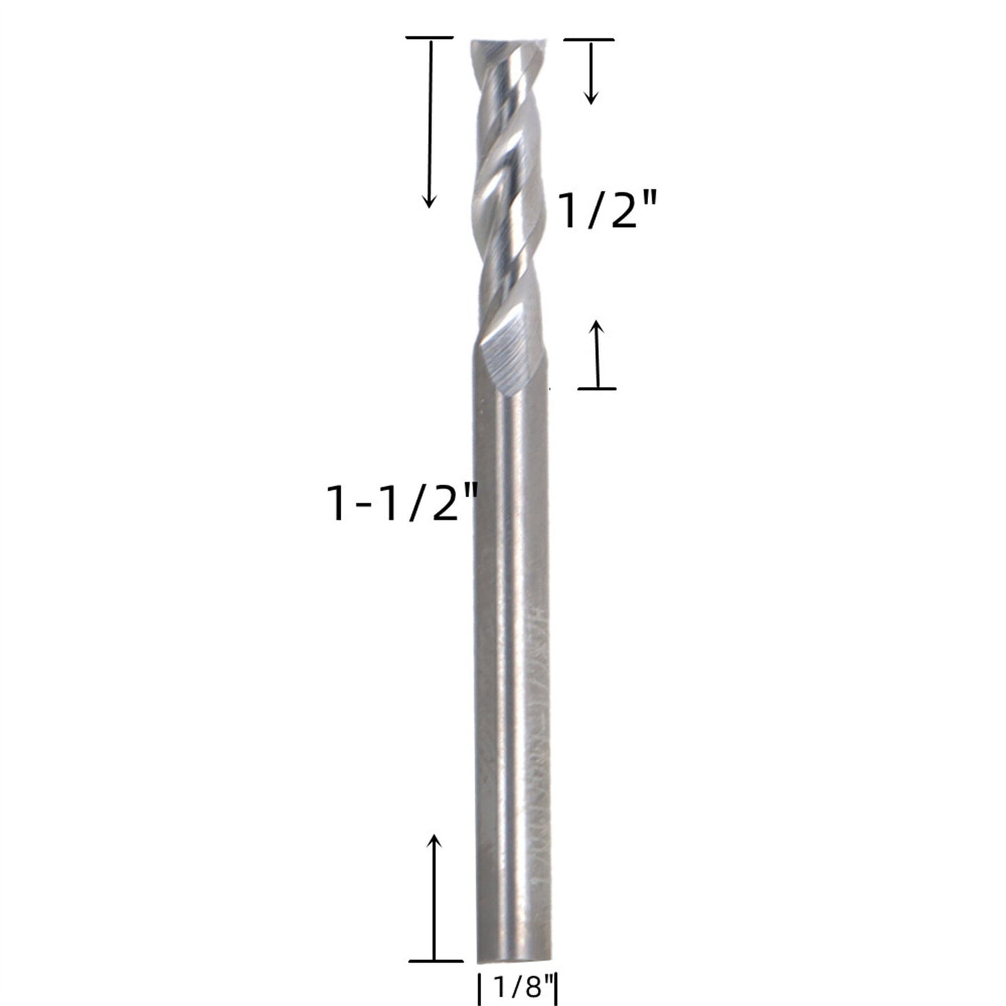 findmall 5Pcs 1/8 Inch Helix Carbide End Mill 2 Flute 1/2 Inch Length of Cut Fit for Aluminum Cut Non-Ferrous Metal Upcut CNC Spiral Router Bit