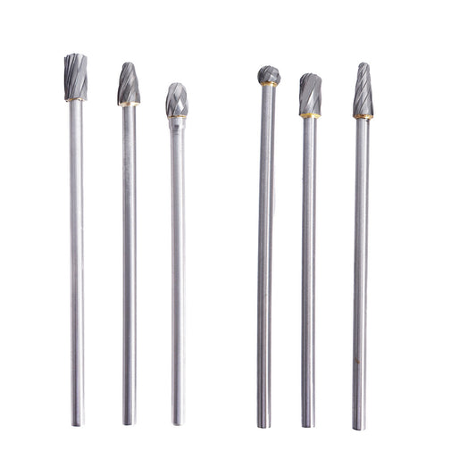 findmall 6Pcs Carbide Alloy Rotary Burr Set 6mm(1/4") Shank 10mm Head 150mm Length for DIY Woodworking Metal Carving Polishing Engraving Drilling