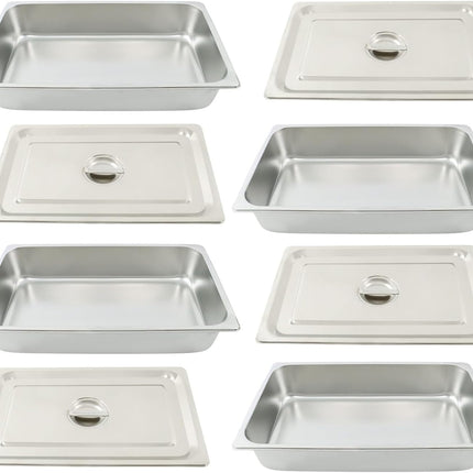 Findmall 4 Set Stainless Steel Hotel Pans With Lids Full Size | 3.7 Inch Deep, Steam Table Pan for Food Warmer, Cooking and Commercial Kitchen