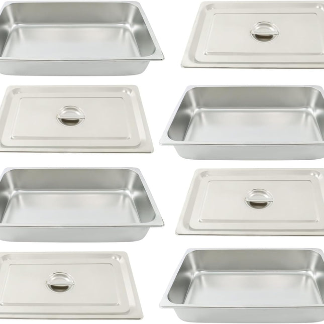Findmall 4 Set Stainless Steel Hotel Pans With Lids Full Size | 3.7 Inch Deep, Steam Table Pan for Food Warmer, Cooking and Commercial Kitchen