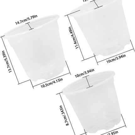 findmall 30PCS 6" 5" 4" Transparent Plastic Flower Pots Seedling Cups for Plants, Plastic Seedling Pot with Drainage Holes, Garden Flower Plant Container for Transplanting, Succulents, Cuttings
