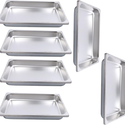 Findmall Full Size 2.5 Inch Deep Steam Table Pans 6 Set | Stainless Steel, Hotel Pan, Without Lid for Food Warmer, Cooking and Commercial Kitchen