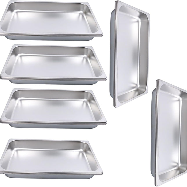 Findmall Full Size 2.5 Inch Deep Steam Table Pans 6 Set | Stainless Steel, Hotel Pan, Without Lid for Food Warmer, Cooking and Commercial Kitchen