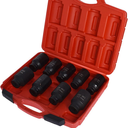9Pcs 29-38mm Deep Impact Socket Set 1/2 Drive Metric Axle Hub Nut Socket Replacement for Removing and Mounting Axle Nuts