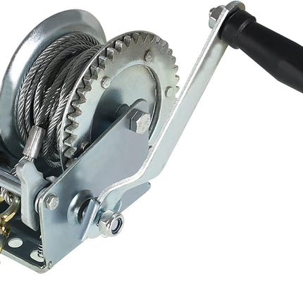 1600lbs Hand Crank Winch Cable Gear Winch with Hook, Two-Way Adjustable Boat Trailer Winch with 10m 32ft Steel Cable, Fit for Boat, Trailer