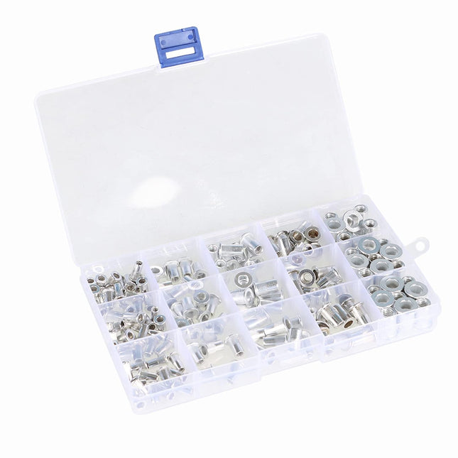 Findmall 150Pcs Rivet Nuts Kit SAE (6-32, 8-32, 10-24, 10-32, 1/4-20) Aluminum Flat Head Threaded Rivet Nut Insert Nutsert Rivet Nuts Assortment Kit