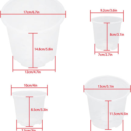 findmall 36PCS 6.7" 5" 4" 3.5" Transparent Plastic Flower Pots Seedling Cups for Plants, Plastic Seedling Pot with Drainage Holes, Garden Flower Plant Container for Transplanting, Succulents, Cuttings