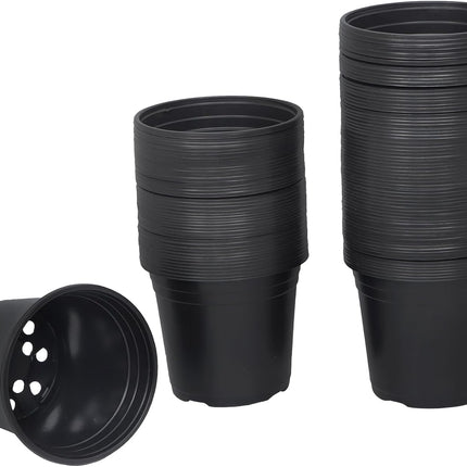 Findmall 100 Pack Plastic Nursery Pots, 5/6 Inch Black Seed Starting Pots with Drainage Holes, Round Plant Containers for Succulents Flowers Vegetables and Garden Plants
