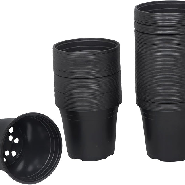 Findmall 100 Pack Plastic Nursery Pots, 5/6 Inch Black Seed Starting Pots with Drainage Holes, Round Plant Containers for Succulents Flowers Vegetables and Garden Plants