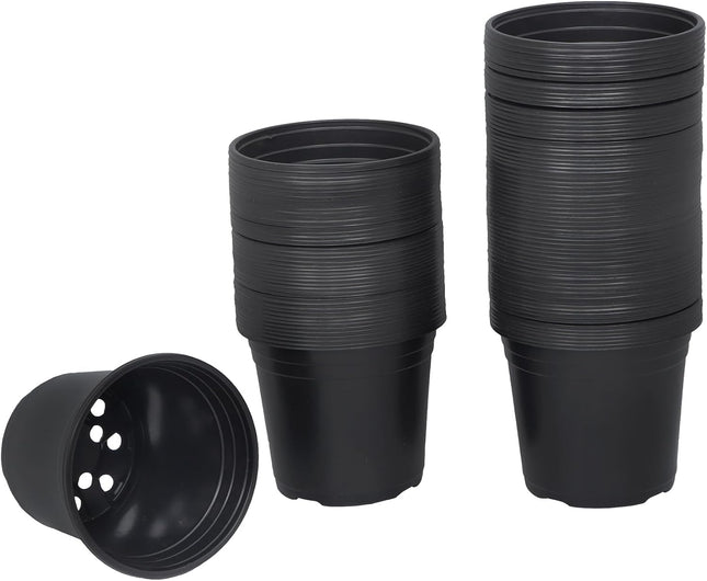 Findmall 100 Pack Plastic Nursery Pots, 5/6 Inch Black Seed Starting Pots with Drainage Holes, Round Plant Containers for Succulents Flowers Vegetables and Garden Plants
