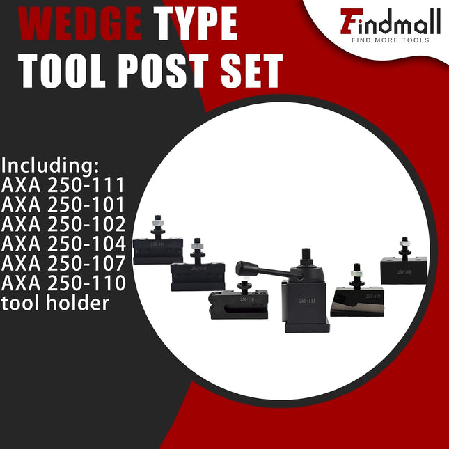Findmall 6Pcs AXA 250-111 Wedge Type Tool Post Set Quick Change Tool Post Set Lathe Holder AXA Tool Post Set Swing Dia 12 Inch