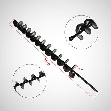 2 x 24 Inch Surface Auger Drill Bit for Planting Garden Auger Drill String or Umbrella Hole Excavator Suitable for 3/8 Inch