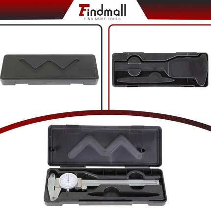 Findmall 6" Dial Caliper 0.001 Stainless Steel Caliper Measuring Tool 4-Way Measurement with Plastic Case