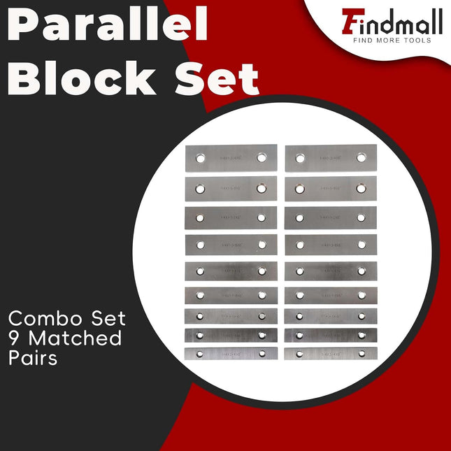 Findmall 9 Pair 1/4 x 6 Accuracy Parallel Block Set .0002 Hardened Gage Gauge Tool Set