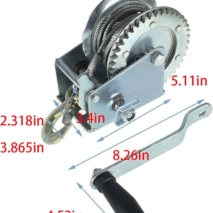 1600lbs Hand Crank Winch Cable Gear Winch with Hook, Two-Way Adjustable Boat Trailer Winch with 10m 32ft Steel Cable, Fit for Boat, Trailer