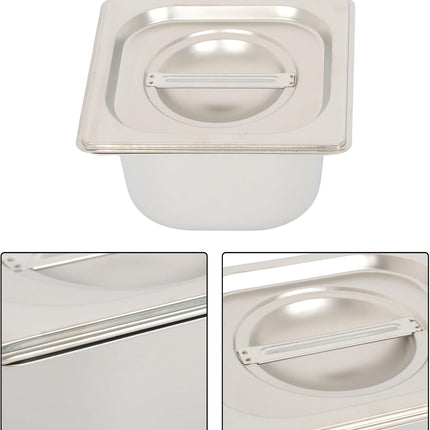 Findmall 6Pcs Stainless Steel Steam Table Pans 1/6 Size 4 Inch Deep | With Lids Hotel Pan, for Family Gatherings and Outdoor Picnics