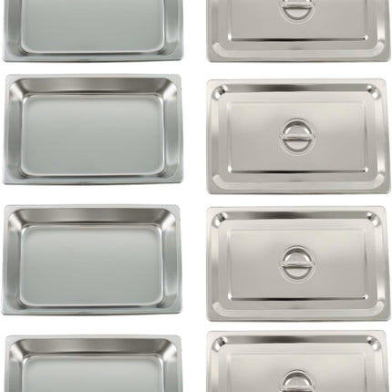 Findmall 4 Pack Stainless Steel Hotel Pans 4 Inch Deep | With Lid Full Size, Commercial Food Pan for Steam Tables, Restaurants, Catering and Industrial Use